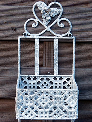 WC Toilettenpapierhalter Rollenhalter Klorollenhalter Papierrollenhalter Badregal aus Metall Eisen Landhaus Shabby Chic Vintage Antikweiss Weiss gesprenkelt - 2