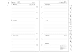 NEWESTOR 2024 Weekly Diary Refill, Compatible with Filofax Personal Size Organizers, Month Tabs, Two Pages Per Week, 9.5x17.1cm