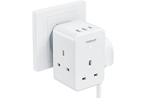 USB Charger Plug Adaptor UK, TESSAN 3 Way Plug Extension Socket with Multi USB Charging Station, Multiplug Extender for Home,Office, School Supplies