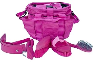 Rhinegold Grooming Bag With Kit, 7 Pieces Equestrian Grooming Gift Set that Includes All Types of Horse Hair Brush, Curry Comb, and Hoof Pick with a Multipurpose Horse Grooming Bag