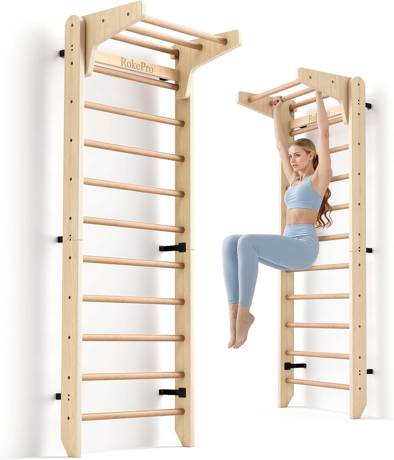 RokePro Escalera Sueca de Gimnasia multifunción, Barra de Gimnasia de Madera montada en la Pared, Gimnasio Interior en casa para niños y Adultos