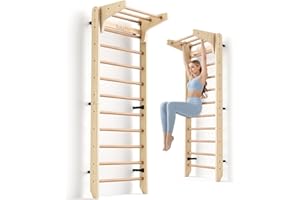 RokePro Escalera Sueca de Gimnasia multifunción, Barra de Gimnasia de Madera montada en la Pared, Gimnasio Interior en casa para niños y Adultos