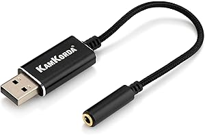 KAMKORDA USB to 3.5mm Jack, External Sound Card, Audio Converter, Aux Cable for Headphones and Mic, Plug and Play for PC, Laptop, PS4, MacBook, TRRS 4-Pole, USB DAC