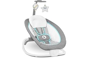 LIONELO Pascal baby bouncer delicadas vibraciones 12 melodías incorporadas con control de volumen ajuste del respaldo barra de juguetes interactivos plegable a tamaño compacto (Grey Scandi)