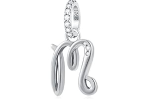 GLOWDAS Lettre Charms Initiale A à Z Collier pendentif, Perles de l'alphabet en argent sterling 925 et ampersand & Charm adaptées au bracelet de bricolage européen, Cadeaux pour fête des premières mères/Noël