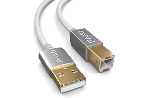 PAXO 3 m nylonowy kabel USB do drukarki, biały, wtyczka USB A na USB B, kabel do ładowania, kabel do transmisji danych, złota wtyczka