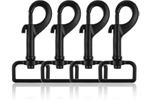 PRASACCO Heavy Duty Swivel Snap Hooks - 1 Inch Black Dog Leash Hooks & Carabiner Clips for Pet Safety