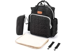 SONARIN Elegante impermeable Mochilas para Pañales con cambiador, bolsa para biberón, correa para cochecito,Interfaz USB,Gran Capacidad(Negro)