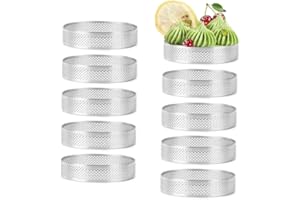 Kopinma 10 anillos redondos para tartas, moldes de postre, anillos para tartas con agujeros, acero inoxidable para frutas, quiches, mousse, molde de 7 cm