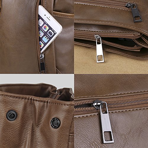 Koolertron Retro Kunstleder Vintage Fashion Unisex School Student Laptop 14   Rucksack Wanderrucksack Hiking Backpack Damen Herren Schultertasche PU R