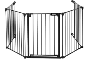 The Fellie Metal Safety Gate, Stair Gate for Dogs & Doorways, 5-Panel Foldable Dog Gate with Automatic Closing, Playpen Safety Barrier Room Divider for Pets/Child/Tree,74cm Tall, Black