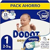 Dodot Sensitive Diapers Size 1 (2-5 kg), 168 Units, with Pampers Aqua Pure Wipes as a Gift