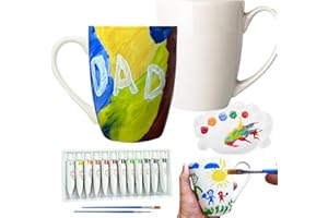 Keramik Tassen Bemalen Set, Painting Kreativ Malset Mit 2 weiße Tasse zum Bemalen, Farben, Pinsel, Malpalette und Bedienungsanleitung, Personalisiertes keramik DIY Set Erwachsene Bastelset Geschenk