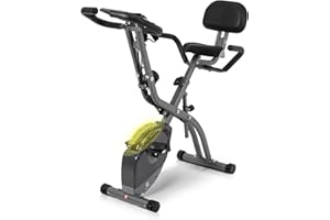 MAGIC LIFE Bicicleta estática de 10 niveles de resistencia magnética ajustable, plegable y silenciosa, con banda de resistencia de brazos, pantalla LCD, utilizada para bicicleta de entrenamiento aeróbico en casa, capacidad de peso estacionaria de 250 libras