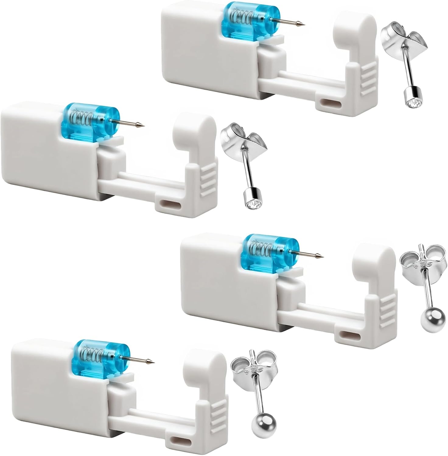 JYXNU 4 Pistolas Desechables para Perforar Orejas, pistola pendientes oreja, Desechables Herramienta Autoperforante Indolora con Pendientes de Acero Inoxidable, para Mujeres y Hombres