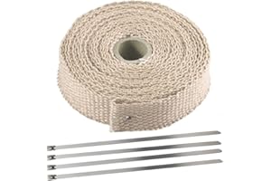 QIWENR Ruban Isolant Thermique moto 25mm X 5m Isolant Thermique Bande Avec 4 Attaches en Acier Inoxydable Pour Ruban D'Isolation Thermique de Collecteur D'éChappement de Moto(Noir)