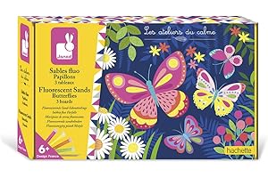 Janod - Set Sabbia Fluorescente Farfalla - 3 Quadretti Fai-Da-Te - Les Ateliers du Calme - Attività Creativa per Bambini - Abilità Fino-Motorie e Concentrazione - Dai 6 Anni, J07991