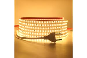 HEGEHE Conexión a AC220-240V Tira de LED,120LEDs/m SMD2835 Flexible Superbright Tira de luz LED cadena de luz de cuerda Autoadhesiva con enchufe para Navidad（4m, Blanco Cálido）