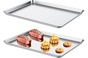 FoiiLiio 2 Pezzi Teglia Rettangolare in Acciaio Inox,Teglie da Forno in Acciaio Inox,40 x 30 x 2,5 cm,Professionale Teglia per Pizza Torte