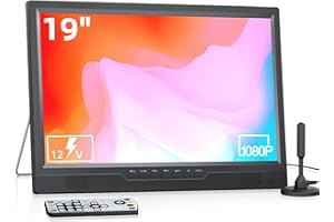 Desobry TV portatile 1080P da 19 pollici con antenna, TV piccola con porta USB ingresso HDMI/AV digitale DVB-T2, MINI TV portatile per cucina, camera da letto, campeggio e camper (Senza batteria)
