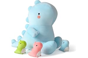 shownicer Plush Pillow, Cute Dinosaur Plush Mommy with 3 Baby Dino Plushies, Soft Toy, Stuffed Animals, Cuddly Toy, Fluffy Doll Cuddle Cushion for Sofa Bed, Hugging Pillow Gift for Kids Girls Boys