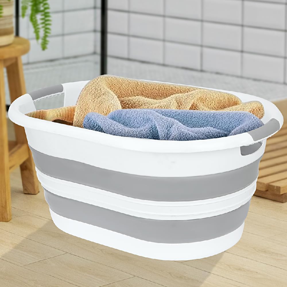 Coverest 38 Litre Katlanabilir Silikon Çamaşır Sepeti Akordiyon Katlanır Sele Yer Kaplamayan Taşınabilir Ergonomik Kulplu Dayanıklı ve Hafif Depolama Sepeti Banyo ve Ev Kullanımı Kirli Sepeti