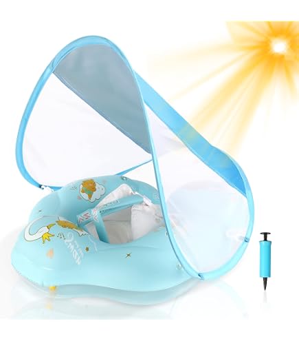Baby Schwimmring Mit Sonnendach UPF50+ – Lenkrad Mit Spielzeug, Aufblasbarer Babyschwimmreifen Für Kinder Von 1–4 Jahren, Perfekt Für Pool & Strand