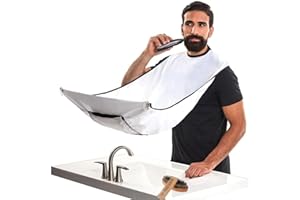 Ducomi Bavoir à Barbe avec Ventouses – Tablier a Barbe pour Ramasse Poils, Tablier Barbe Homme avec Pochette de Rangement, Cadeau pour Homme (White)