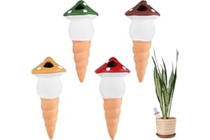 EXLECO 4X Cône en Argile Goutte à Goutte Champignon D'arrosage en Céramique Arrosage Bouteille Automatique Terre Cuite pour Arroser Distributeur d'eau pour Plantes Terracotta Watering Pots 125ml