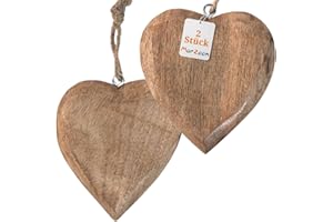 ‎MARZOON Marzoon 2 x Wooden Heart Pendants Each 10 x 9.5 cm - Solid Wooden Hearts for Hanging - Wooden Decoration for Windows - Vintage Decoration for Gifts - Mini Decoration - Souvenir