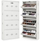 StayHappy Double Decker Metal Shoe Rack | 4 Door Shoe Rack with 8 Compartment | Wall Mount Chappal Sandal Stand | Hold Upto 2