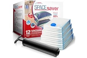 SpaceSaver Vacuum Storage Bags - Clothes Storage Bag Vacuum Pack - Space Saver Vacuum Storage Bags for Clothes Storage, Vacuum Bags for Bedding - Vacuum Bags for Clothes with Pump (VARIETY 12-Pack)