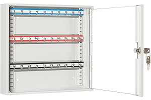 ‎LEOMAR LEOMAR Schlüsselschrank, Schlüsselkasten mit 30 Haken, Schlüsselbox aus Stahlblech mit Glastüren, mit Verstellbaren Hakenleisten, Organizer zur Wandbefestigung, Abschließbar, 6 x 35 x 32 cm