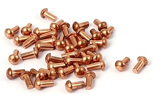 sourcingmap 3mm x 6mm Round Head Copper Solid Rivets Fasteners Hardware Gold Tone 60 Pcs