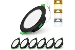 ALUSSO LIGHTING Faretti LED da Incasso per Cartongesso,4W 310LM 230V Luci da Soffitto Interno,Foro Incasso Ø55-68mm,3CCT 3000K 4000K 6500K Faretto led incasso IP44 per Cucina,Bagno,Set di 6,Nero