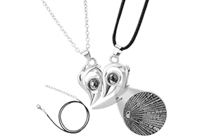 PWSAP Herz Magnetische Pärchen Halsketten, 100 Sprachen I Love You Projektion Paare Halskette, Paare Anhänger Halsketten für Sie und Ihn, Passende Halskette für Paare Freundschaft Geschenk