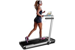 Cinta de correr plegable 2 en 1, FLYLINKTECH Home Quiet caminadora con control Bluetooth, correa ancha para correr, ruedas de transporte, 14 km/h, 12 modos de ejercicio, pantalla LCD