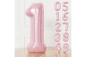 Adeyoo Baby Pink 1 Balloon - 40 Inch 1st Birthday Balloons Self Inflating Baby Light Pastel Pink Balloons, Foil Number Balloon 0-9 for Girls Women Birthday Baby Shower Anniversary Party Decorations