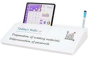 QUEENLINK Glass Desktop Whiteboard with Storage, Small Dry Erase Board with Drawers Desk Whiteboard with Stand Computer Keyboard Stand Organizer for Office Desk Accessories（White）