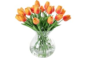 JUSTOYOU Tulipán, Toque Real, 33 cm de Largo, Flores Artificiales Decorativas para Ramos de Boda, hogar, Hotel, jardín, Actividades de Navidad, Regalos, Telas, Naranja -10