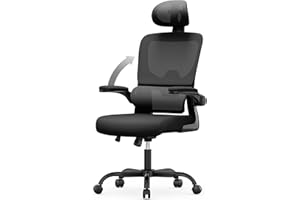 rattantree Office Desk Ergonomic Chair, Computer Chairs with Adjustable Headrest and Lumbar Support, Swivel Mesh Chairs with Flip-up Armrests, High Back Work/Study PC Chair-Black
