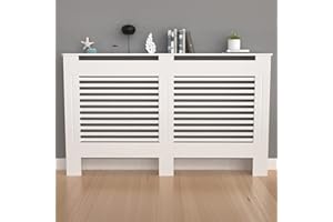 FATIVO Copritermosifone moderno Bianco Mobiletto: Copri Termosifone in MDF Copri calorifero Copertura del radiatore Mensola per radiatore - XL Grande 172x19x92cm Stile orizzontale pannello