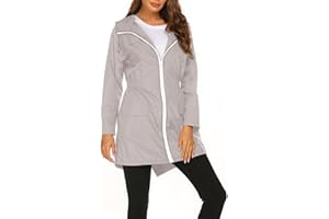 Hveuluop Gieen Chaqueta impermeable con capucha para mujer, chaqueta de punching al aire libre, cintura Cinching, impermeable, ligera, cortavientos, ropa exterior deportiva