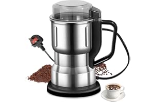 Electric Coffee Bean Grinder, LULUWA 200W Household Stainless Steel Coffee Grinding Mixer with Overheat Protection for Nut Spices Seeds Grains (Silver)