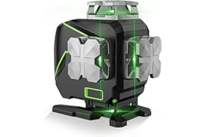 4d Laser Level, Huepar S04CG 4 x 360 Cross Lines Remote Control, LCD Screen Angle Display, Self Leveling Green Laser Level, 10m ± 3mm, IP54, Hand Carry Case 2024 New Version