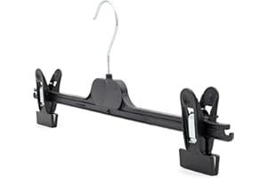 The Hanger Store 12 Strong Black Plastic Hangers With Adjustable Clips - Non-Slip, Rotatable Hook, Gentle on Clothes - Ideal for Organizing Trousers, Skirts, Jeans, Towels, and Sheets in Your Wardrobe