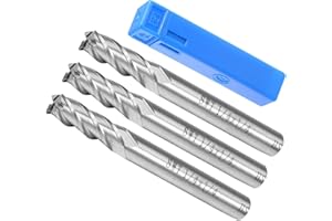 CoCud 4-Flute Spiral End Mill Bits, 1/4" Diameter 20mm Length, High Speed Steel Straight Milling Cutter with Storage Case- (Applications: for Plywood Hardwood Plastic), 3-Pieces