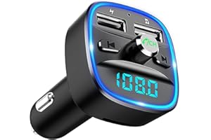 EWAYZ Bluetooth 5.3 FM Transmitter for Car, 48W Max Dual USB Bluetooth Car Adapter, Wireless Radio Receiver, Hands-Free Calling, Music Player Support 64G Drive with Light Switch Car Charger