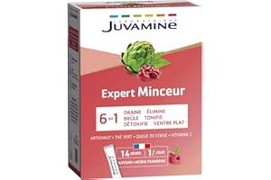 JUVAMINE - Action Minceur 6 en 1 - Brule, Draine, Elimine, Détoxifie, Tonifie, Favorise le Ventre Plat - Programme Minceur - 14 Sticks - Arôme Framboise - 46.50 g - Fabriqué en France
