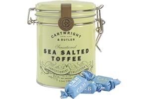 ANTICO CAFFE' NOVECENTO Cartwright & Butler | Toffee al Burro e Sale Marino | Caramelle Toffee Inglesi in Lattina | Sea Salted Toffee Contenitore Metallo - 130 Gr | Morbide Caramelle Mou al Sale Marino